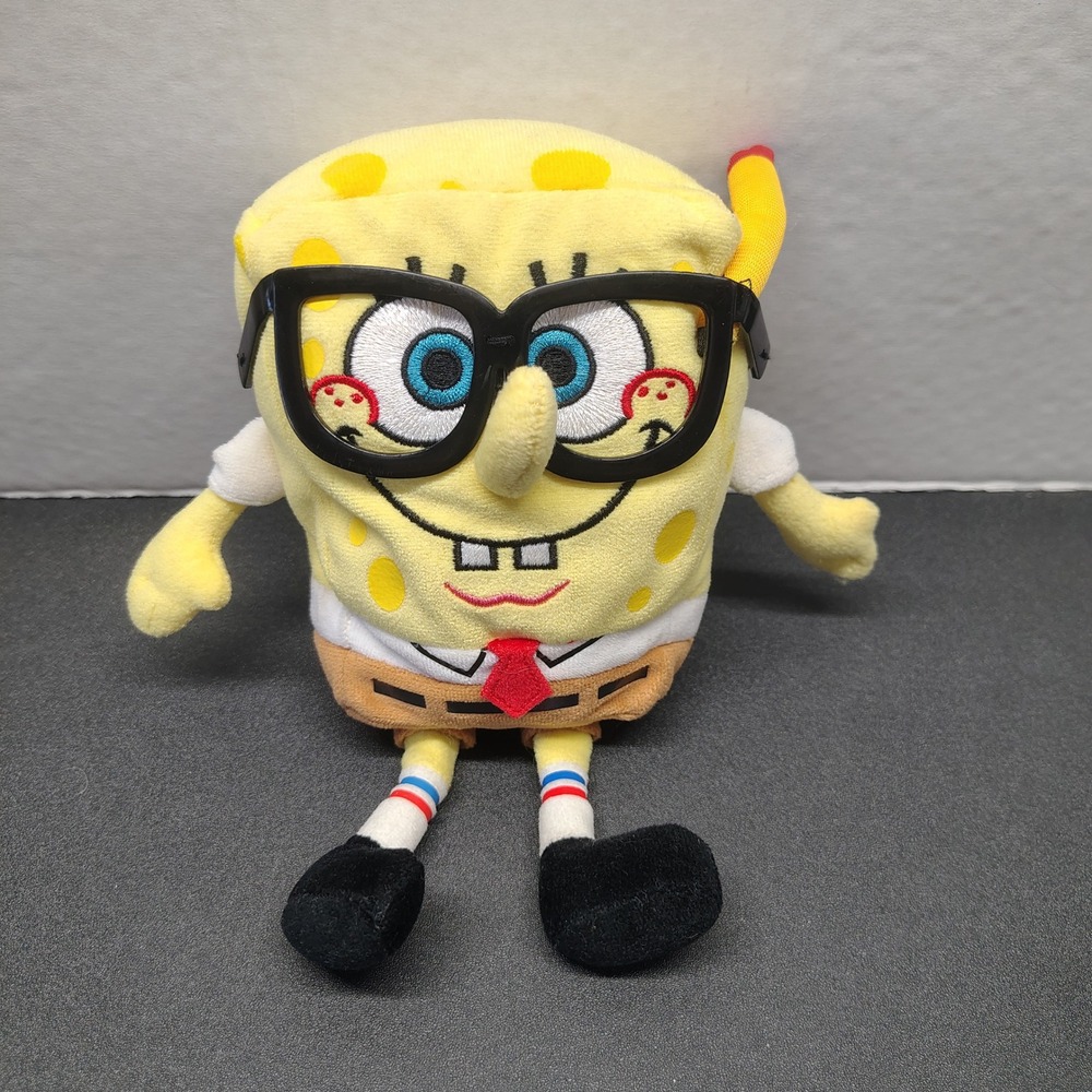 Ty SpongeBob SmartyPants Plush Unisex Yellow Beanie Baby Glasses Pencil